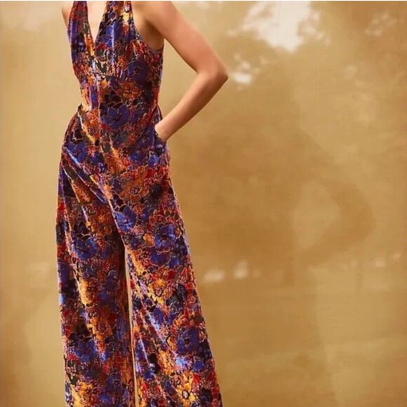 Maeve Ava Floral Velvet Burnout Jumpsuit - Picture 1 of 7